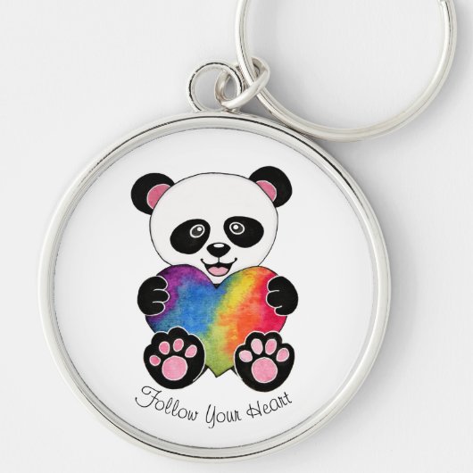 Porte-clés Panda Aquarelle Cute Avec Coeur Arc En Ciel (Devant)