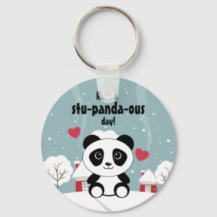 Porte-clés Panda Bébé Cute En Hiver Gris Neige