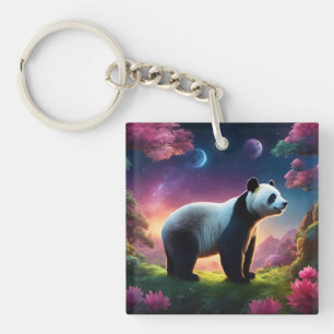Porte-clés Panda dans un jardin fantaisiste