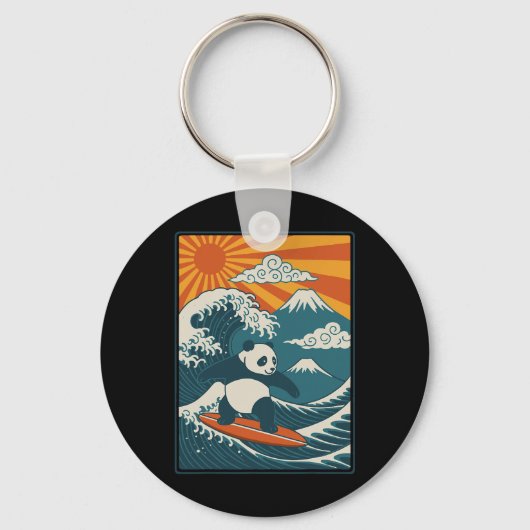 Porte-clés Panda faisant du surf japonais _4 (Recto)