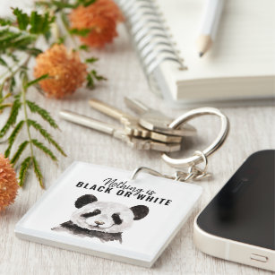 Porte-clés Panda Funky Moderne Noir Et Blanc Avec Citation