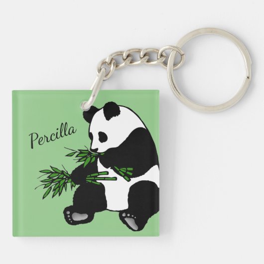 Porte-clés Panda Géant Mange Bambou Nom (Dos)