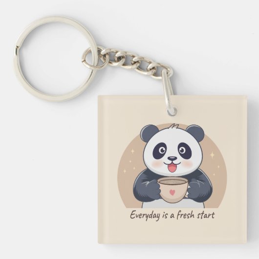 Porte-clés Panda Mignon avec Café (Devant)
