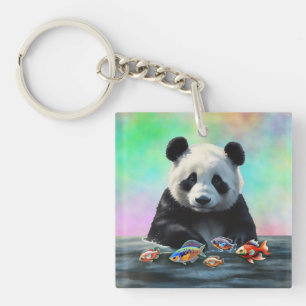 Porte-clés Panda regarde des poissons colorés nageant