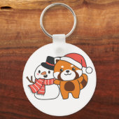 Porte-clés Panda Rouge Avec Snowman En Hiver Pour Noël Clé (Recto)
