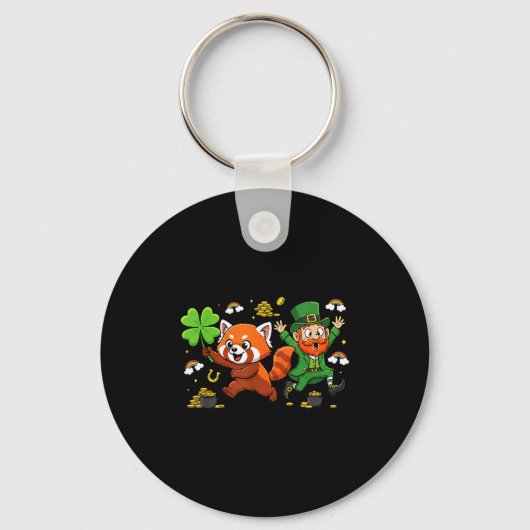 Porte-clés Panda Rouge Drôle Trèfle Saint-Patrick Femmes Homm (Recto)