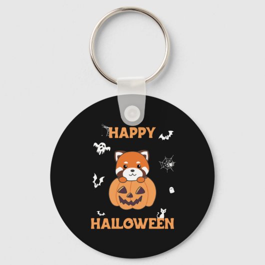 Porte-clés Panda Rouge En Pandas Cute Citrouille Joyeux Hallo (Recto)