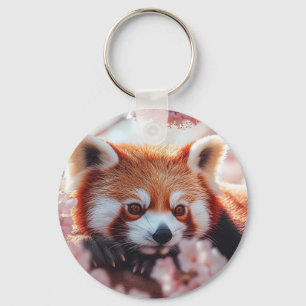 Porte-clés Panda Rouge Parmi Les Fleurs De Cerisiers