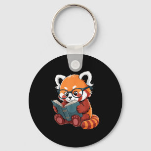 Porte-clés Panda roux mignon animal lecteur lisant un livre r
