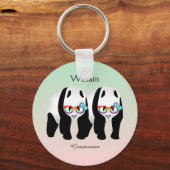Porte-clés Pandas Gay mignons Arc-en-ciel portant des lunette (Recto)