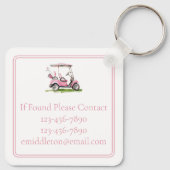 Porte-clés Panier de golf rose Preppy Monogramme (Dos)