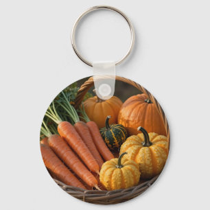 Porte-clés Panier de récolte rustique citrouilles carottes