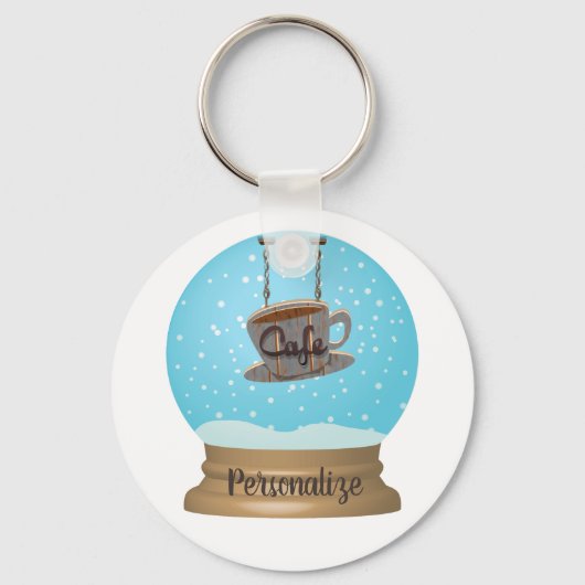 Porte-clés Panneau café enneigé bleu unique (Recto)
