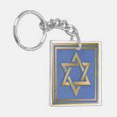 Porte-clés Panneau d'art en étoile de David bleu or (Devant gauche)
