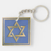 Porte-clés Panneau d'art en étoile de David bleu or (Dos)