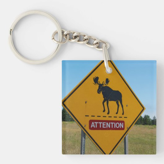 Porte-clés Panneau d'avertissement d'orignal (Devant)