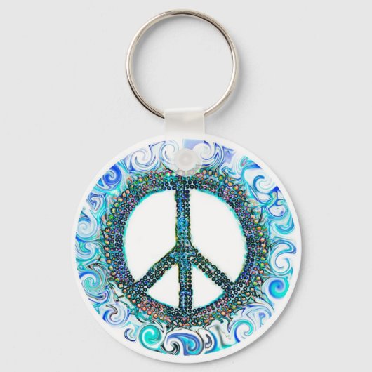 Porte-clés Panneau de Paix Avec Vagues Bleues (Recto)