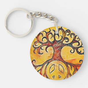Porte-clés Panneau de paix et Porte - clé acrylique d'arbre