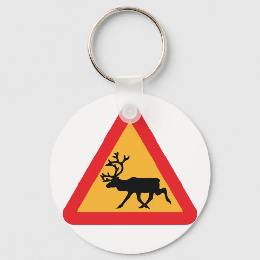 Porte-clés Panneau de signalisation suédois Caution Reindeer (Recto)