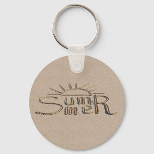 Porte-clés Panneau d'été sculpté sur le sable de la plage