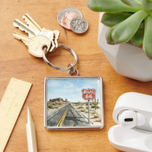 Porte-clés Panneau Route 66 Rouge