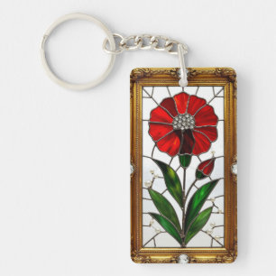 Porte-clés Panneau vibrant de verre coloré d'une fleur rouge