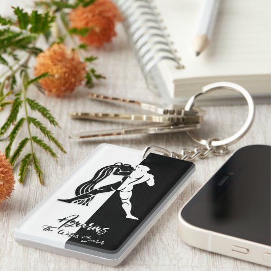 Porte-clés Panneau Zodiac Aquarius, Porte - clé noir et blanc (Devant droit)