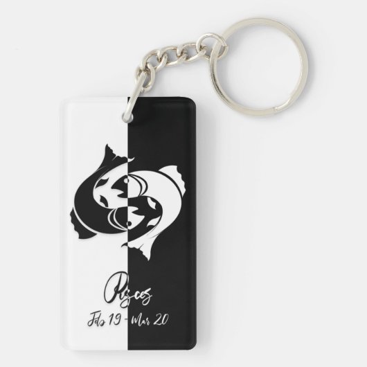 Porte-clés Panneau Zodiac Pisces, Porte - clé noir et blanc (Dos)