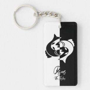 Porte-clés Panneau Zodiac Pisces, Porte - clé noir et blanc