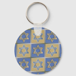Porte-clés Panneaux d'art étoile de David bleu or