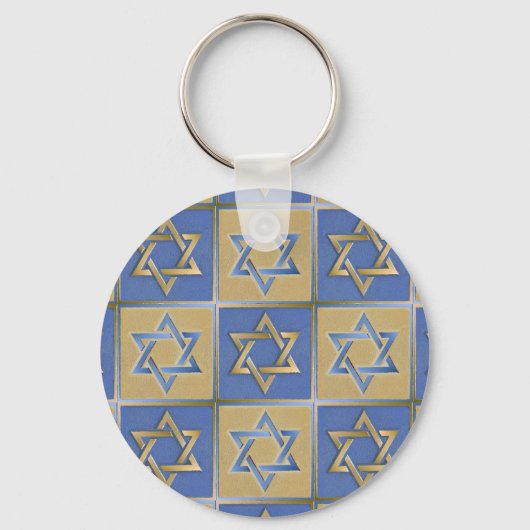 Porte-clés Panneaux d'art étoile de David bleu or (Recto)