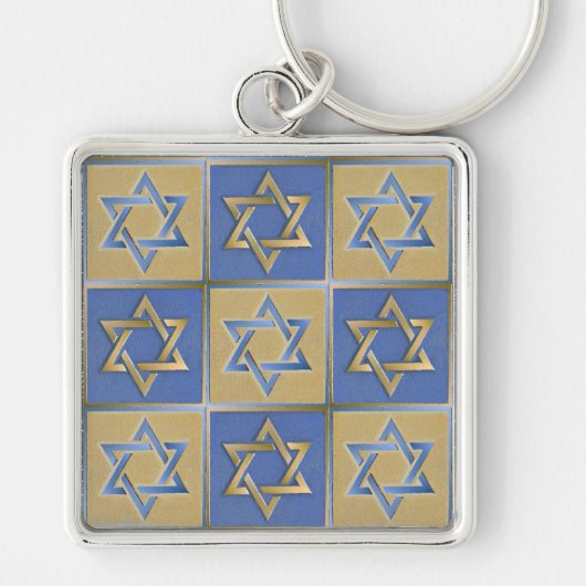 Porte-clés Panneaux d'art étoile de David bleu or (Devant)