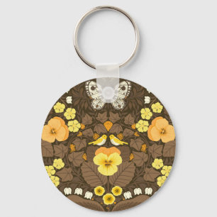 Porte-clés Pansies jaunes, oiseaux et papillons