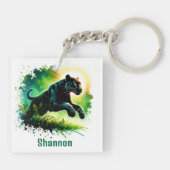 Porte-clés Panthère noire avec cadre vert Monogramme | (Dos)