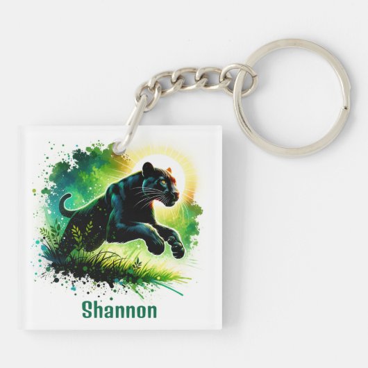 Porte-clés Panthère noire avec cadre vert Monogramme | (Dos)