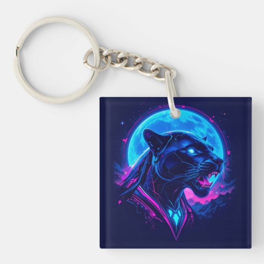 Porte-clés Panthère noire néon Cyberpunk (Devant)