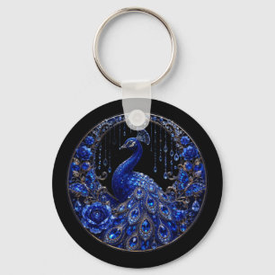 Porte-clés Paon bleu royal Glamour de cristal
