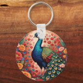 Porte-clés Paon et fleurs (Recto)