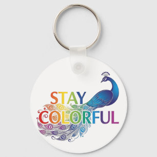 Porte-clés Paon motivationnel vibrant "Restez Coloré"