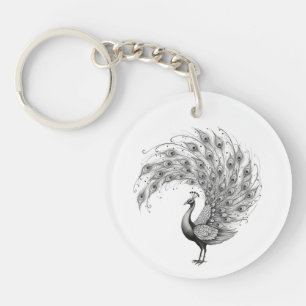 Porte-clés Paon noir et blanc
