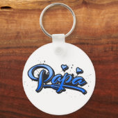 Porte-clés Papa Blue Heart Graffiti Button (Recto)