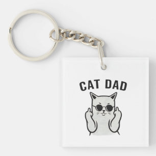 Porte-clés Papa Chat Drôle Doigt D'Honneur Chat avec Lunettes