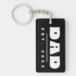 Porte-clés PAPA Établ. 20XX Moderne Simple Noir & Blanc