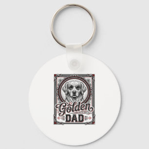 Porte-clés Papa Golden Retriever Dessin de gravure vintage_1