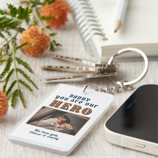 Porte-clés Papa Hero Père Keepsaké Photo de famille (Devant droit)