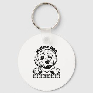Porte-clés Papa Maltais Dessin Noir et Blanc Chien Maltais