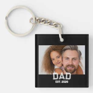 Porte-clés Papa Minimal Année de Création Nouveau Père Photo