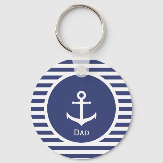 Porte-clés Papa nautique à rayures bleues et blanches (Recto)