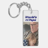 Porte-clés Papa photo avec texte bleu foncé (Devant gauche)