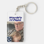 Porte-clés Papa photo avec texte bleu foncé (Dos)